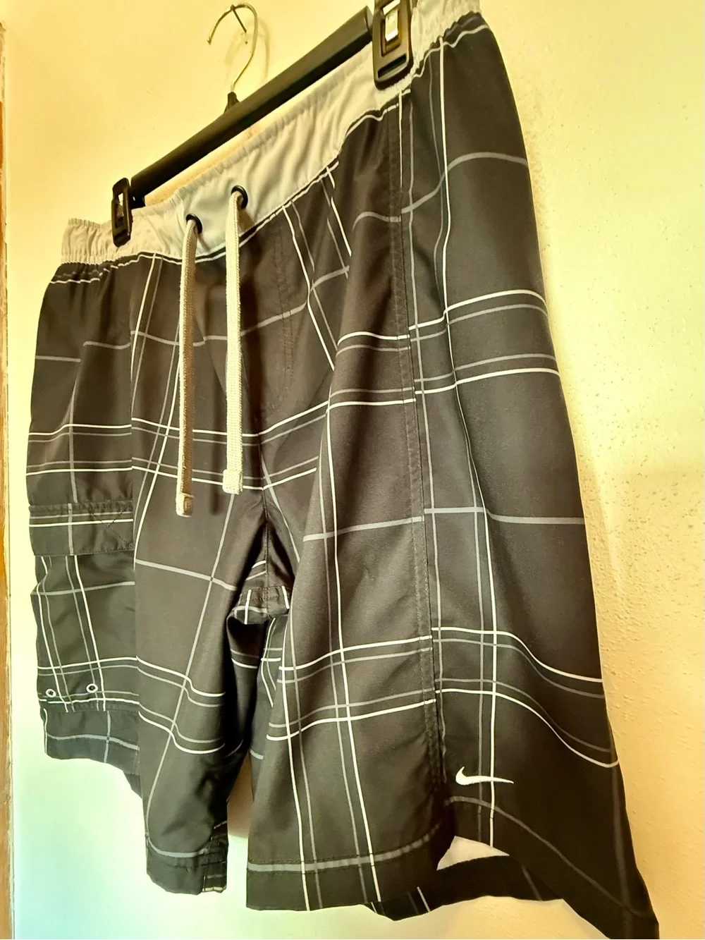 Nike Black Plaid Swim Shorts with Light Gray Waistband